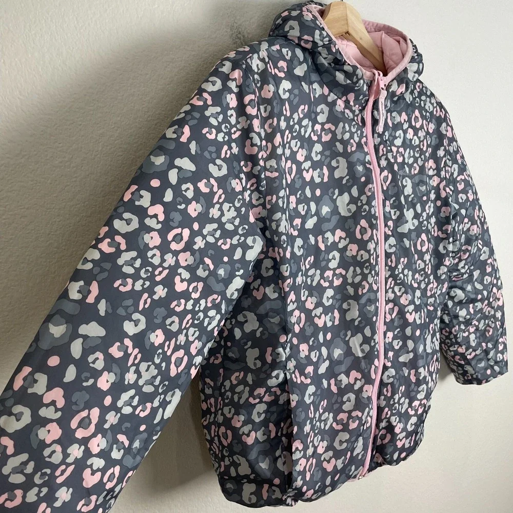 Eddie Bauer Girls Large 14/16‎ Reversible Puffer Down Jacket Zip Up Hooded